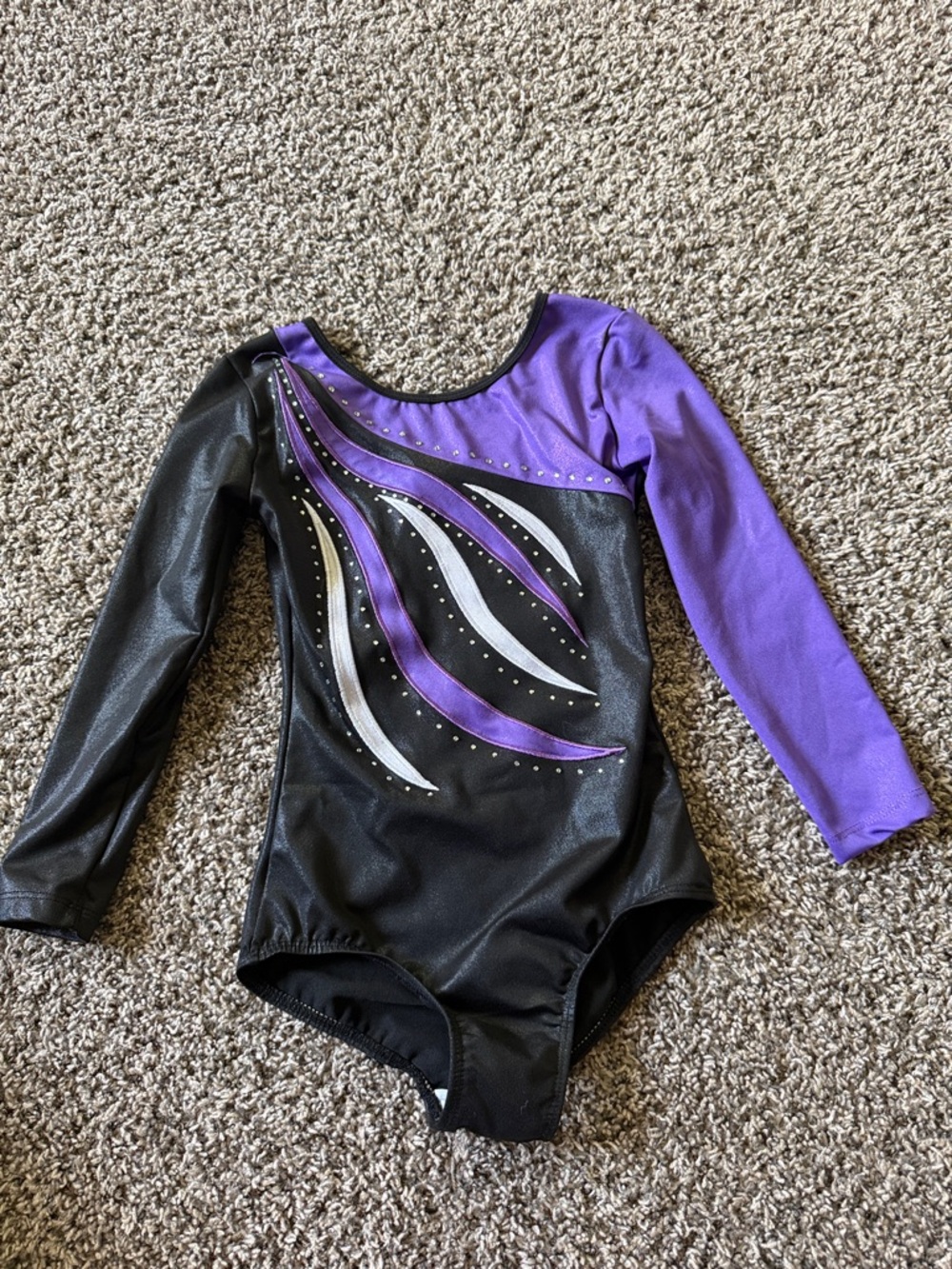 Black and Purple Long Sleeve Gymnastics Leotard